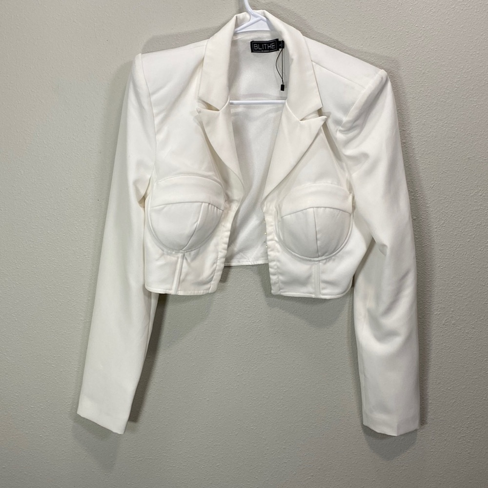 Blithe corset cropped‎ blazer jacket white